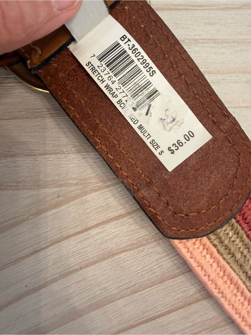 Fossil Multicolor Striped Canvas & Leather Belt with Brass Ring - Picture 6 of 8